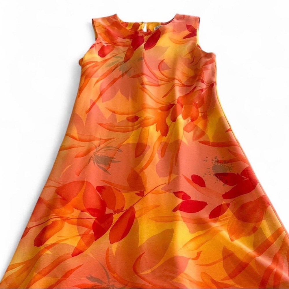 NWT Y2K VTG Slip Dress Sz 12 Petite Knee Length Layered Floral Tropical Orange